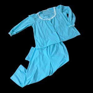 Vintage 1980s Womens Pajama Set Long Sleeve Top Elastic Waist Pants XLG Polyeste